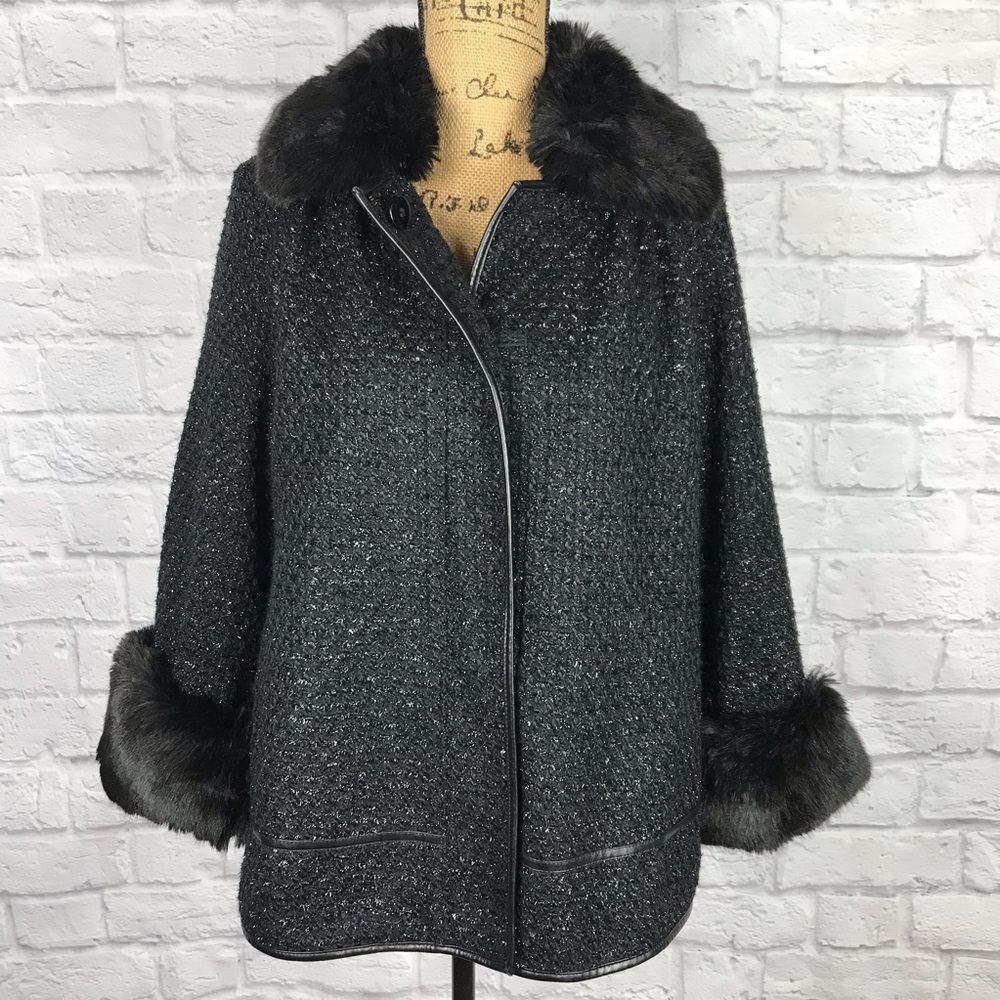 VICTORIA SECRET Black Sparkly Faux Fur Coat